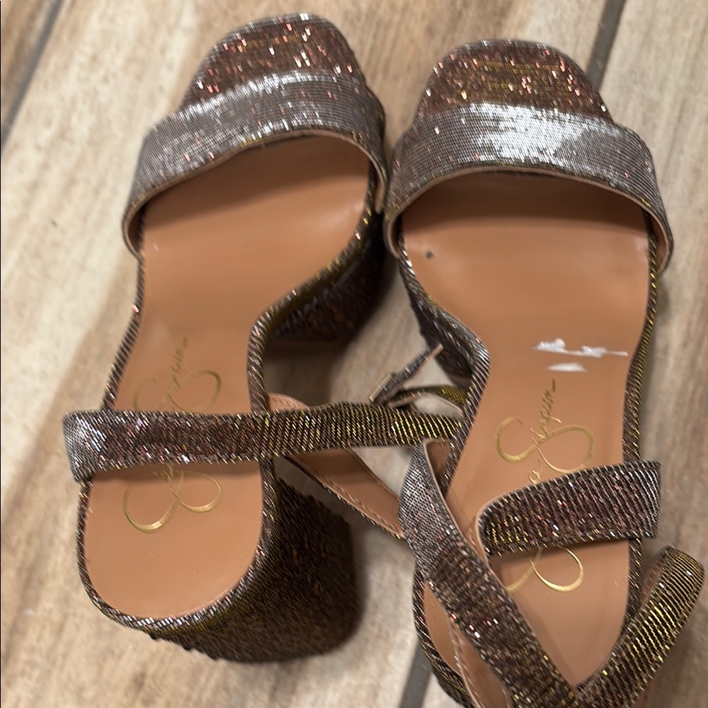 Jessica Simpson Brown Platform Heels with Metallic Sheen - Picture 9 of 9